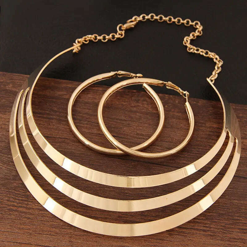 KMVEXO Trendy Gold Color Torques Necklace Round Earrings Sets Women Party Statement Jewelry Dress Accessories Bijoux Female Gift - KIMLUD