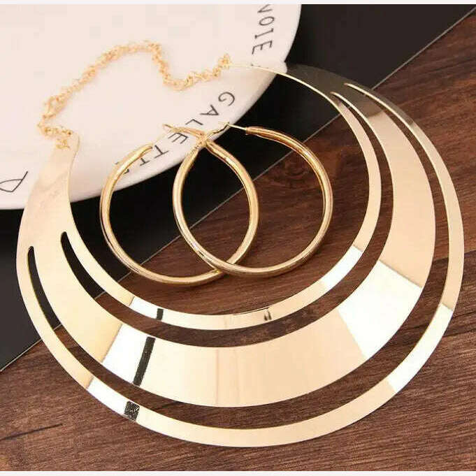 KMVEXO Trendy Gold Color Torques Necklace Round Earrings Sets Women Party Statement Jewelry Dress Accessories Bijoux Female Gift - KIMLUD