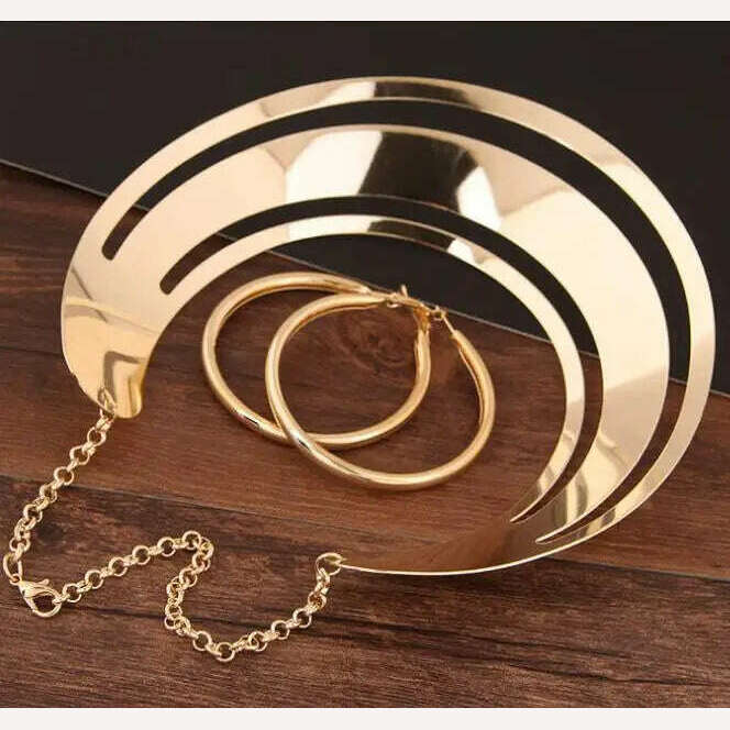 KMVEXO Trendy Gold Color Torques Necklace Round Earrings Sets Women Party Statement Jewelry Dress Accessories Bijoux Female Gift - KIMLUD