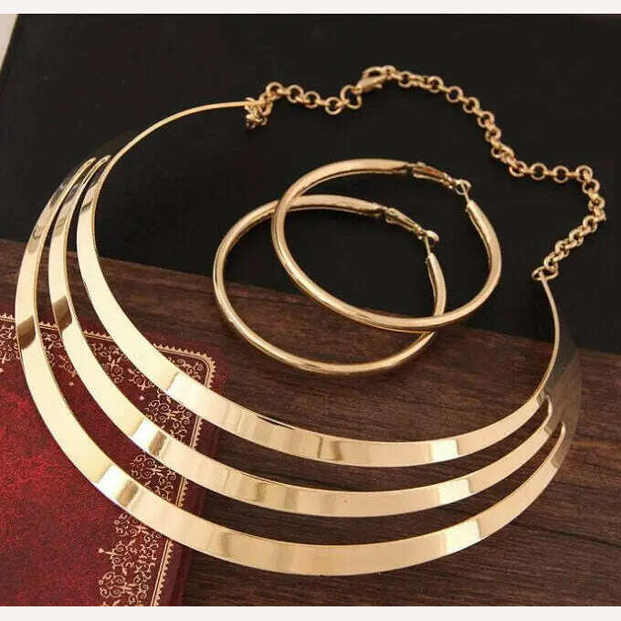 KMVEXO Trendy Gold Color Torques Necklace Round Earrings Sets Women Party Statement Jewelry Dress Accessories Bijoux Female Gift - KIMLUD