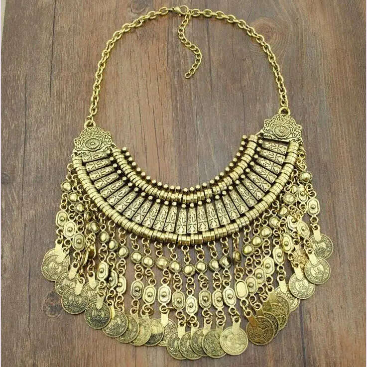 KIMLUD, KMVEXO Vintage Multilayer Maxi Boho Statement Necklaces & Pendants Bohemian Coin Necklace Women 2020 Female Choker Collier Femme, X135 Gold, KIMLUD APPAREL - Womens Clothes