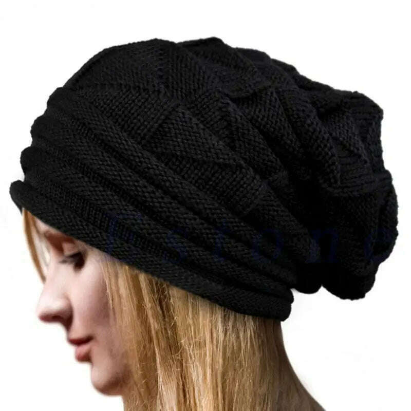 KIMLUD, Knitted Baggy Beanie Oversized Winter Hat Ski Slouchy Cap Skullies Beanies Women Men Winter Wool Warm Cap Beanies Unisex, KIMLUD Womens Clothes