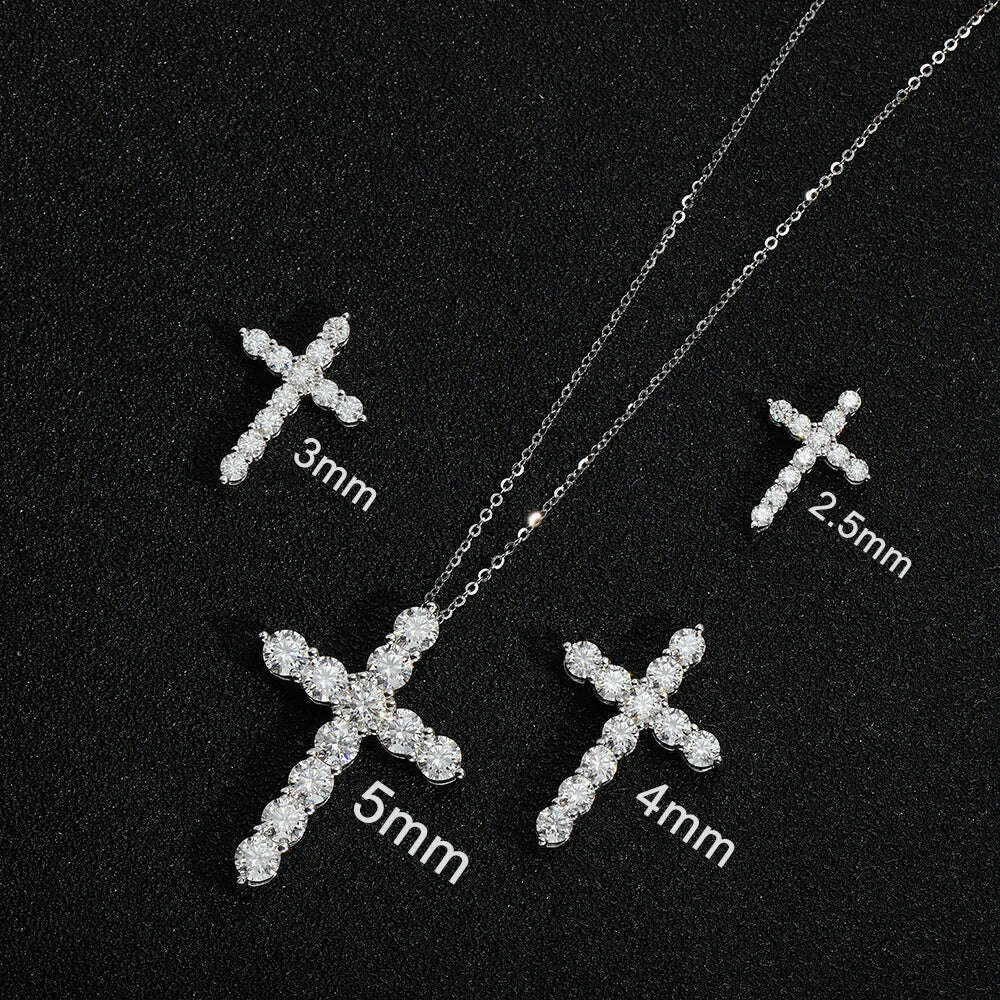 KNOBSPIN Full Moissanite Cross Pendant Necklace Original 925 Sterling Sliver Chain Plated 18k White Gold Fine Necklace for Women - KIMLUD