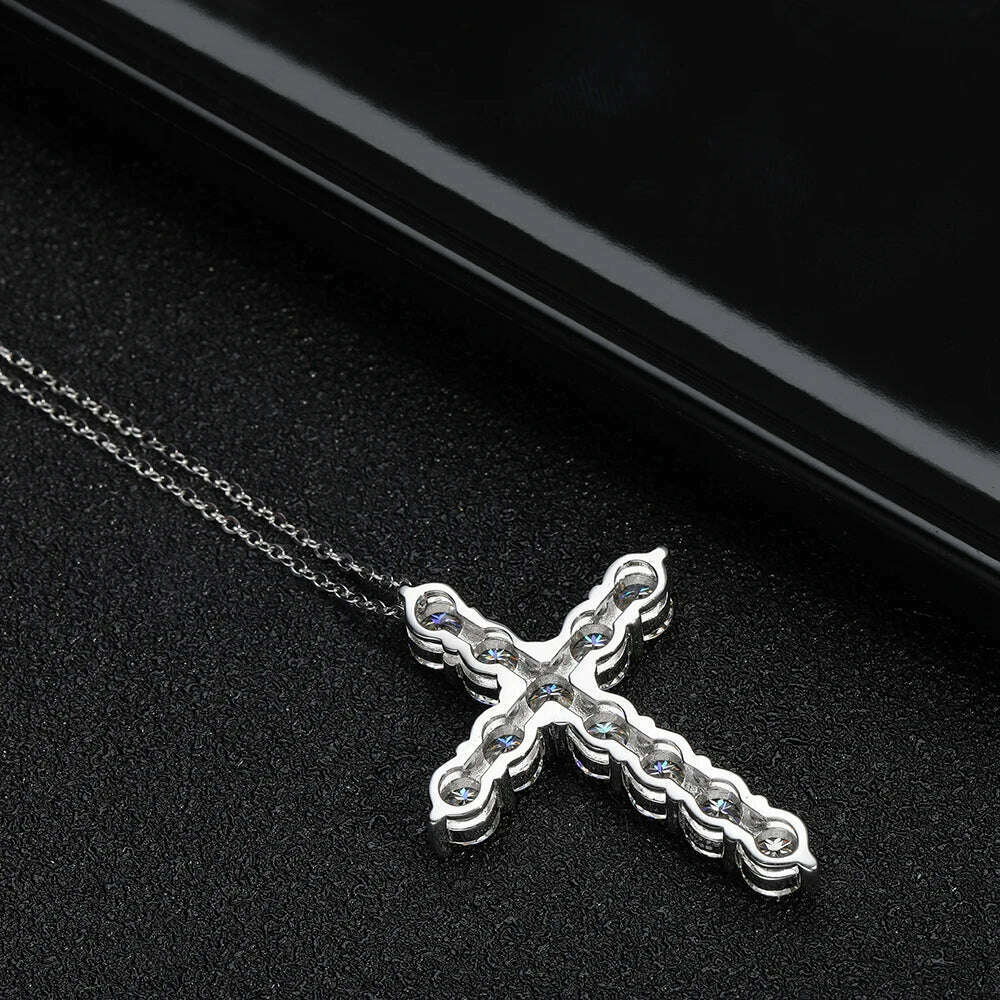 KNOBSPIN Full Moissanite Cross Pendant Necklace Original 925 Sterling Sliver Chain Plated 18k White Gold Fine Necklace for Women - KIMLUD