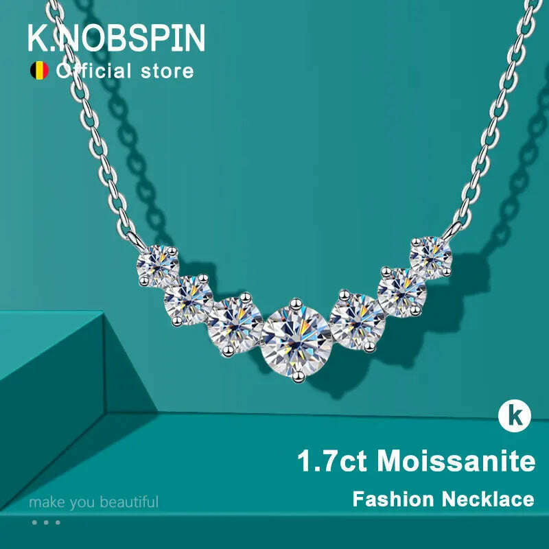 KIMLUD, K.NOBSPIN Moissanite Necklace for Woman Wedding Fine Jewely with Certificates 925 Sterling Sliver Plated 18k White Gold Necklace, KIMLUD Womens Clothes