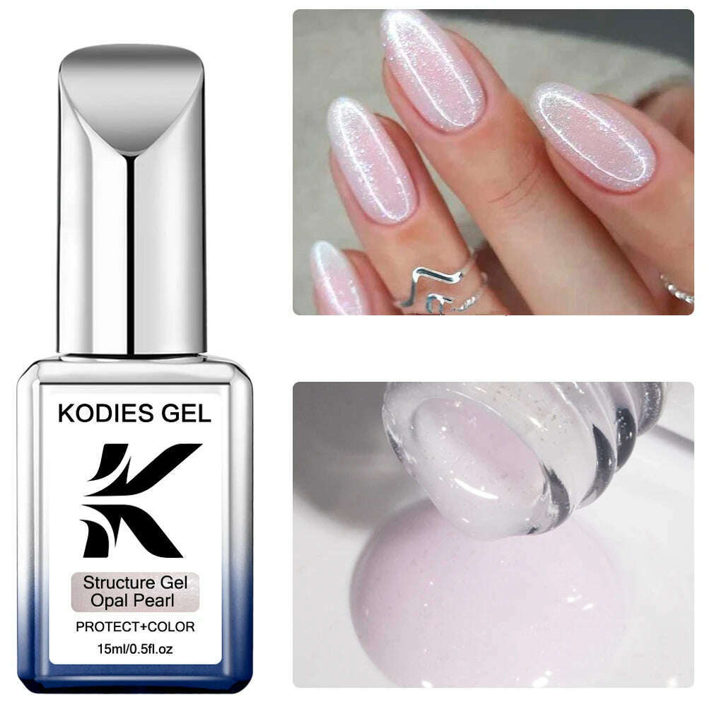 KIMLUD, KODIES GEL Kitty White Rubber Base Gel Nail Polish Pearl Shine 15ML Semi Permanent UV Self Leveling Structure Construction Gels, Opal Pearl, KIMLUD APPAREL - Womens Clothes