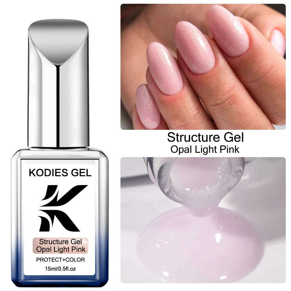 KIMLUD, KODIES GEL Kitty White Rubber Base Gel Nail Polish Pearl Shine 15ML Semi Permanent UV Self Leveling Structure Construction Gels, Opal Light Pink, KIMLUD APPAREL - Womens Clothes