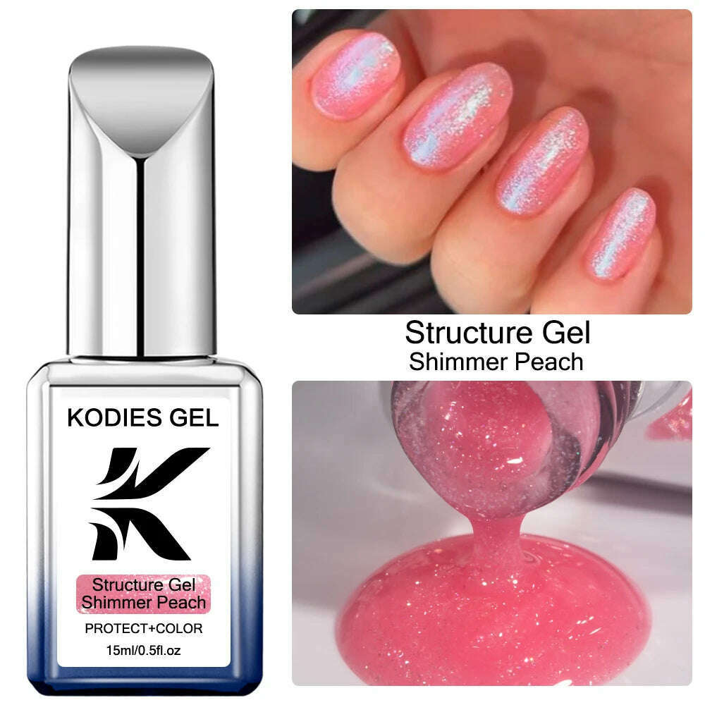 KIMLUD, KODIES GEL Kitty White Rubber Base Gel Nail Polish Pearl Shine 15ML Semi Permanent UV Self Leveling Structure Construction Gels, Shimmer Peach, KIMLUD APPAREL - Womens Clothes