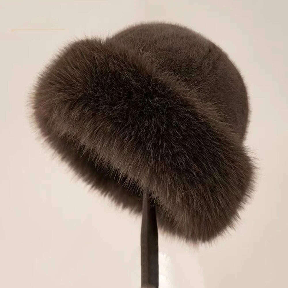 Korean Fashion Hat Women's Winter New Thick Warm Imitation Fur Simple Fisherman's Hat Imitation Mink Fur Ladies Mongolia Cap - KIMLUD