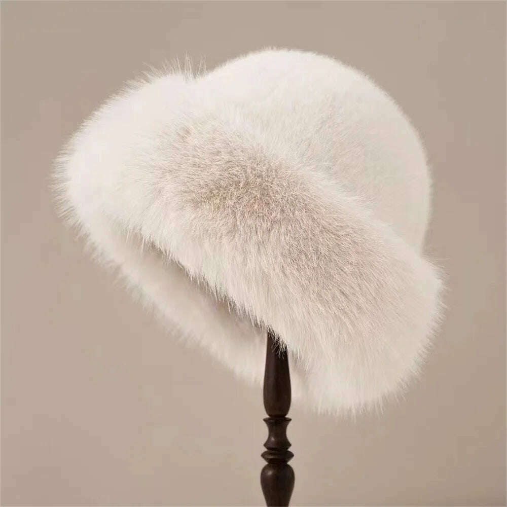 KIMLUD, Korean Fashion Hat Women's Winter New Thick Warm Imitation Fur Simple Fisherman's Hat Imitation Mink Fur Ladies Mongolia Cap, H / CHINA, KIMLUD APPAREL - Womens Clothes