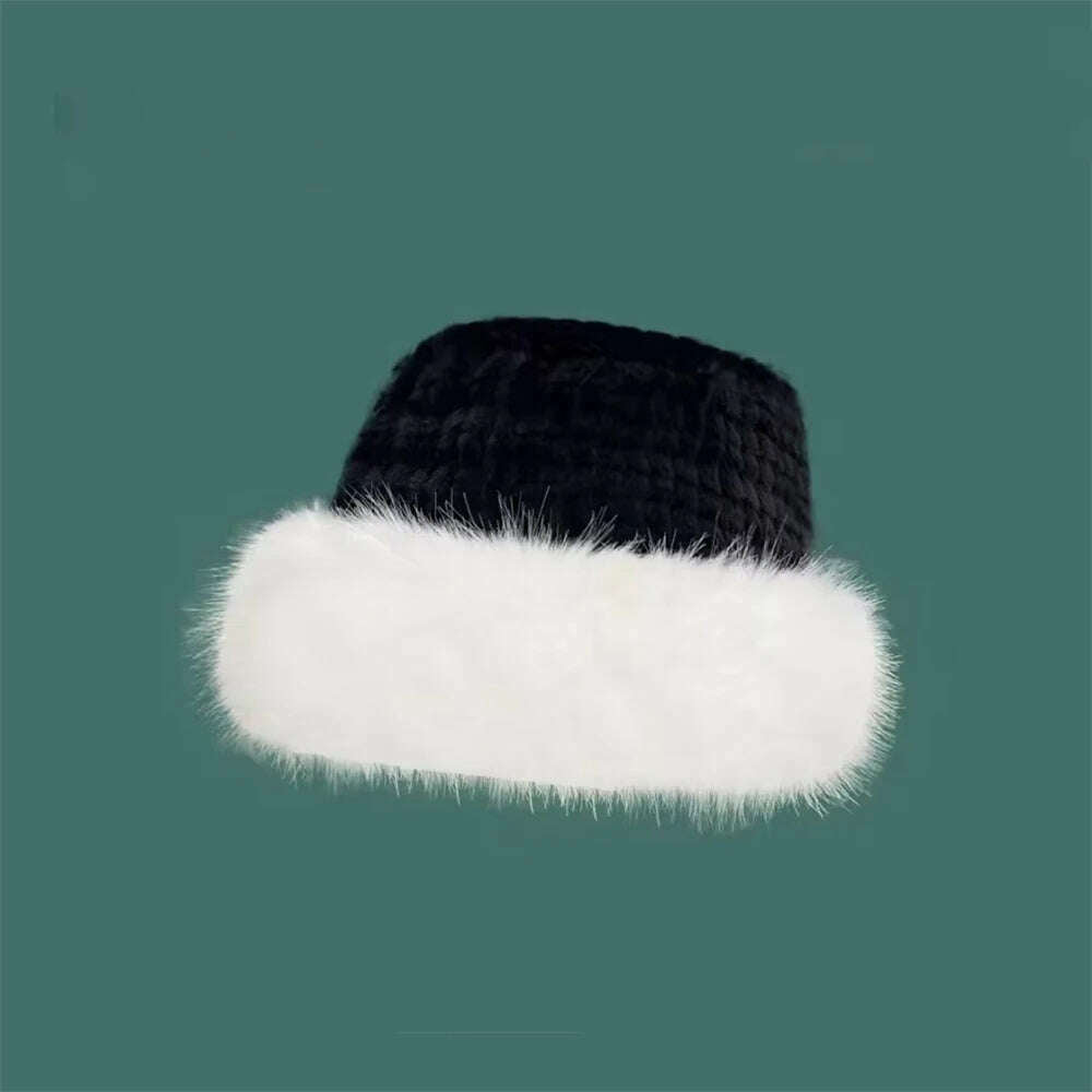 KIMLUD, Korean Fashion Hat Women's Winter New Thick Warm Imitation Fur Simple Fisherman's Hat Imitation Mink Fur Ladies Mongolia Cap, KIMLUD Womens Clothes