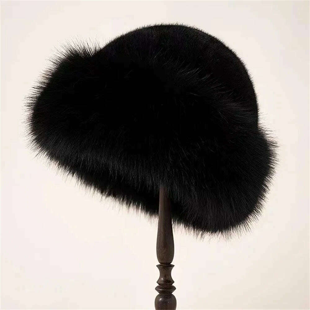 KIMLUD, Korean Fashion Hat Women's Winter New Thick Warm Imitation Fur Simple Fisherman's Hat Imitation Mink Fur Ladies Mongolia Cap, C / CHINA, KIMLUD APPAREL - Womens Clothes