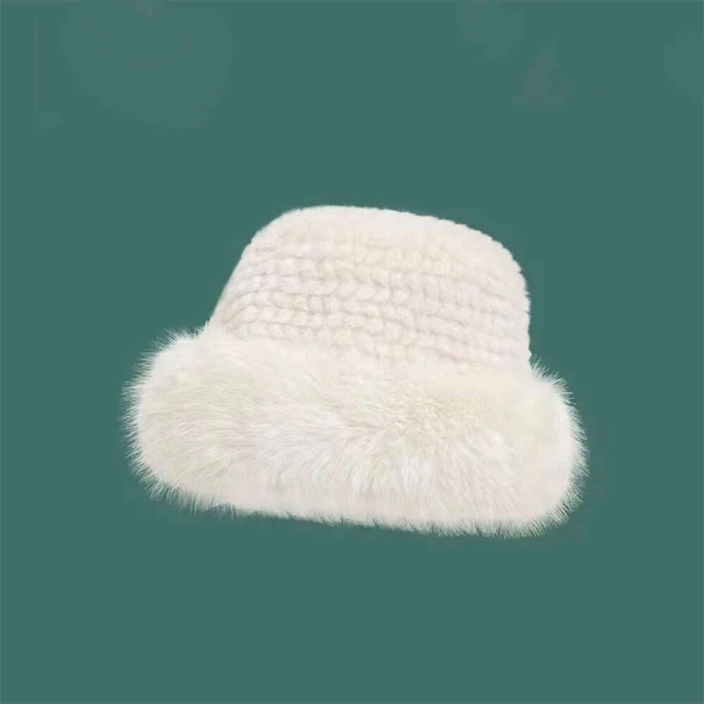 KIMLUD, Korean Fashion Hat Women's Winter New Thick Warm Imitation Fur Simple Fisherman's Hat Imitation Mink Fur Ladies Mongolia Cap, KIMLUD Womens Clothes