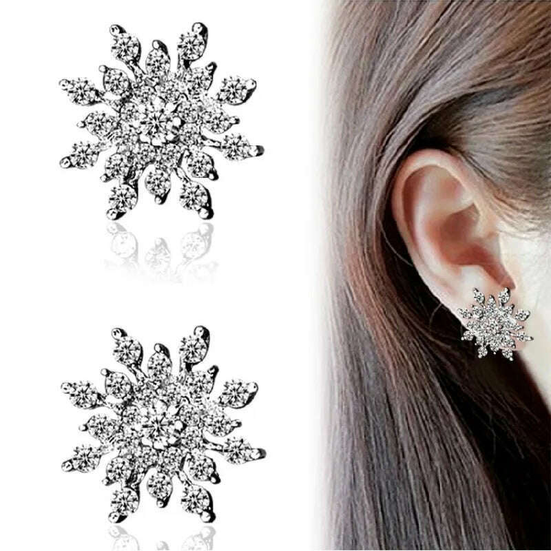 KIMLUD, Korean Fashion Jewelry Exquisite Rhinestone Crystal Christmas Snowflake Flower Earrings Wholesale Boucles d'oreilles Oorbellen, Default Title, KIMLUD APPAREL - Womens Clothes