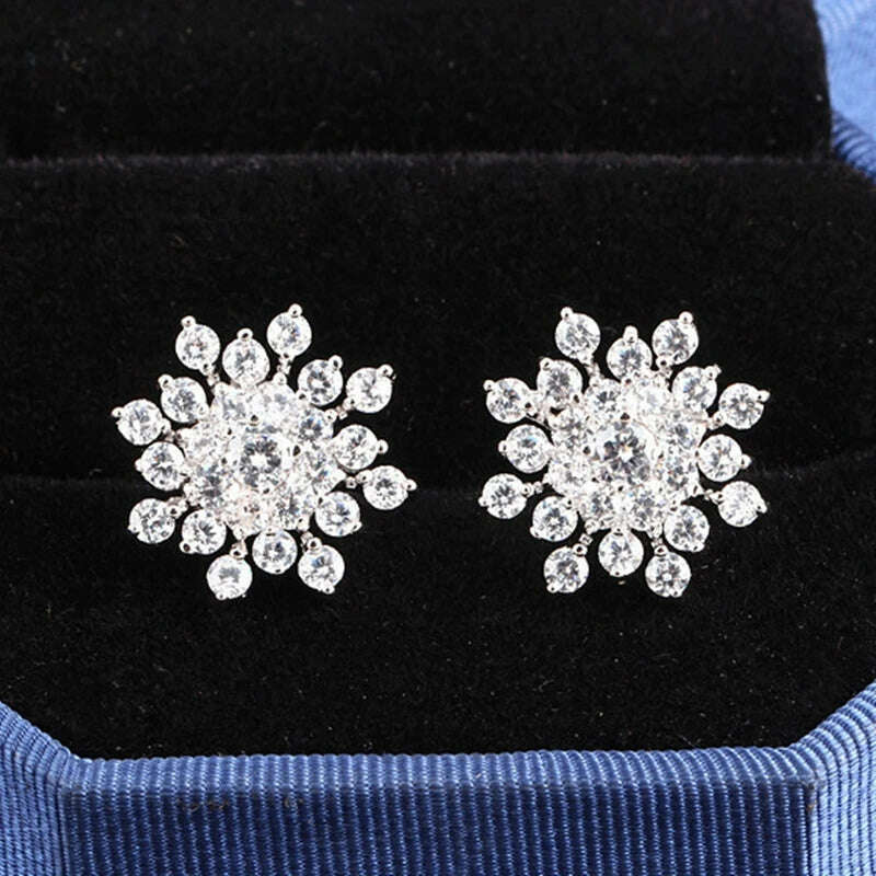 KIMLUD, Korean Fashion Jewelry Exquisite Rhinestone Crystal Christmas Snowflake Flower Earrings Wholesale Boucles d'oreilles Oorbellen, KIMLUD Womens Clothes