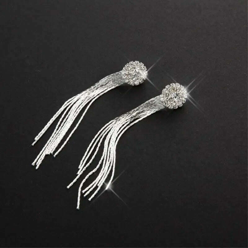 Korean Fashion Personality Temperament Crystal Tassel Earrings Bridal Ear Jewelry For Women Long Oorbellen - KIMLUD