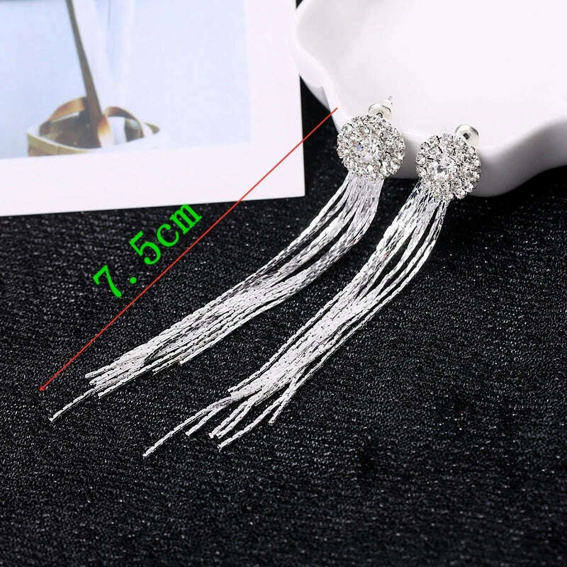 Korean Fashion Personality Temperament Crystal Tassel Earrings Bridal Ear Jewelry For Women Long Oorbellen - KIMLUD