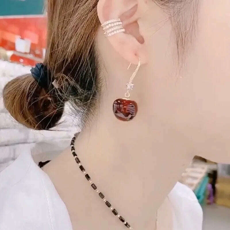 Korean Fashion Transparent Cherry Earrings for Women Red Cherry Earrings Design Personalized Earring Girl Birthday Party Jewelry - KIMLUD