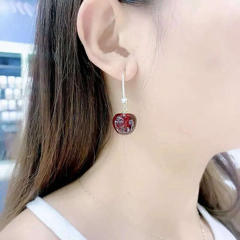 Korean Fashion Transparent Cherry Earrings for Women Red Cherry Earrings Design Personalized Earring Girl Birthday Party Jewelry - KIMLUD