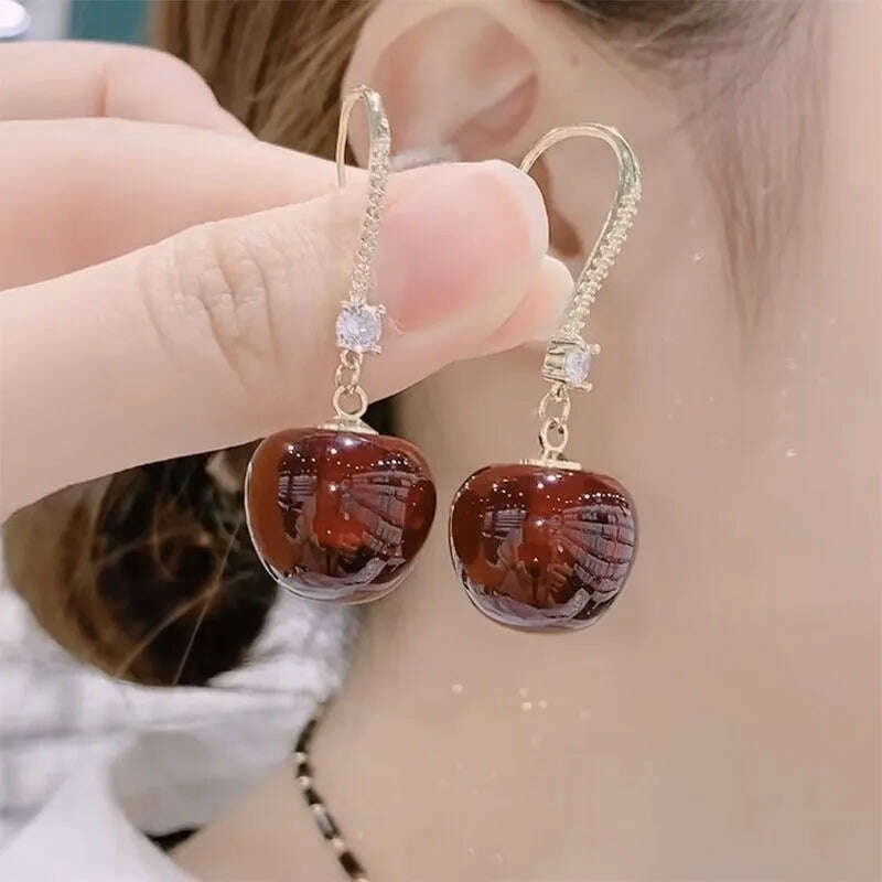 Korean Fashion Transparent Cherry Earrings for Women Red Cherry Earrings Design Personalized Earring Girl Birthday Party Jewelry - KIMLUD