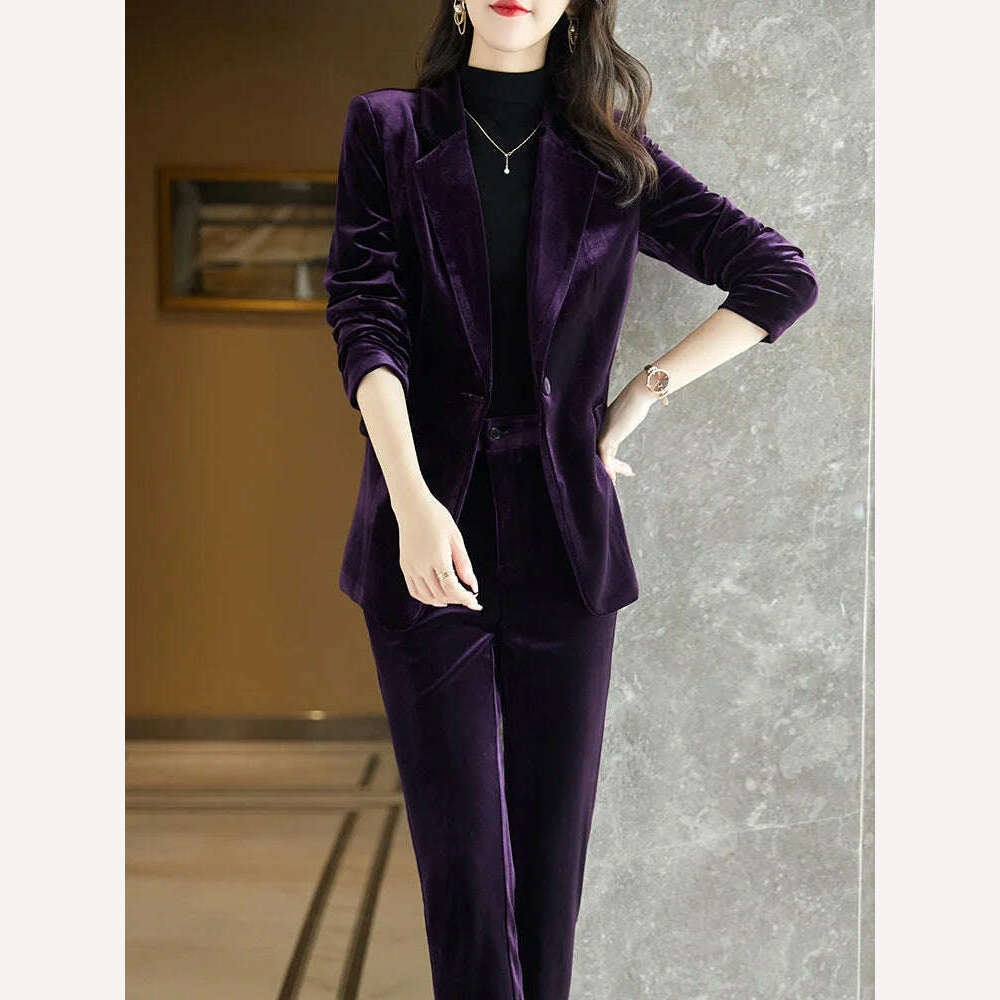 KIMLUD, Korean High-Quality Velvet Autumn Winter Formal Ladies Blazer Business Suits with Sets Work Wear Office Uniform Pants Jacket, KIMLUD Womens Clothes