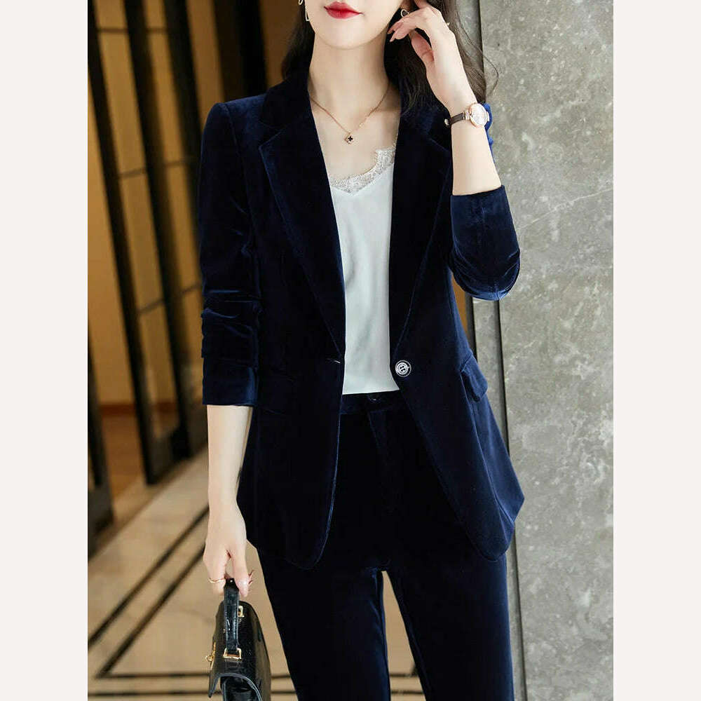 KIMLUD, Korean High-Quality Velvet Autumn Winter Formal Ladies Blazer Business Suits with Sets Work Wear Office Uniform Pants Jacket, KIMLUD Womens Clothes