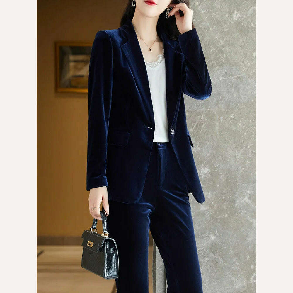 KIMLUD, Korean High-Quality Velvet Autumn Winter Formal Ladies Blazer Business Suits with Sets Work Wear Office Uniform Pants Jacket, KIMLUD Womens Clothes