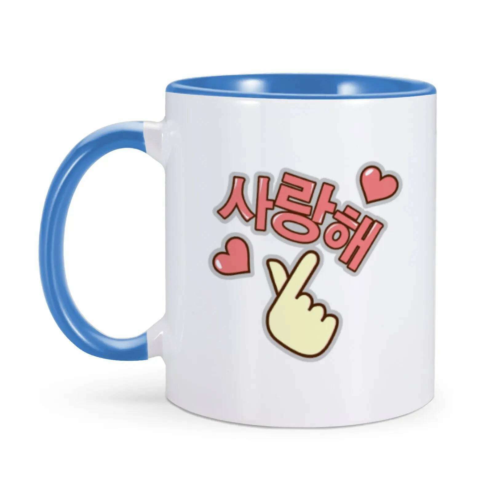 KIMLUD, Korean I Love You Mug Funny Coffee Mugs for K-Drama Addict Him Her 11oz Ceramics Cup Valentines Day Gifts Ideas Home Milk Cups, Blue / 325ml   11oz, KIMLUD APPAREL - Womens Clothes