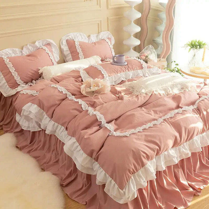 KIMLUD, Korean Ins Bedding Set, Luxury Quilt Cover, Pillowcase Flat Bed Sheets, Simple Girl Princess Ruffle Home Textiles, 1 / for 2.0m bed 4pcs / Flat Bed Sheet, KIMLUD APPAREL - Womens Clothes