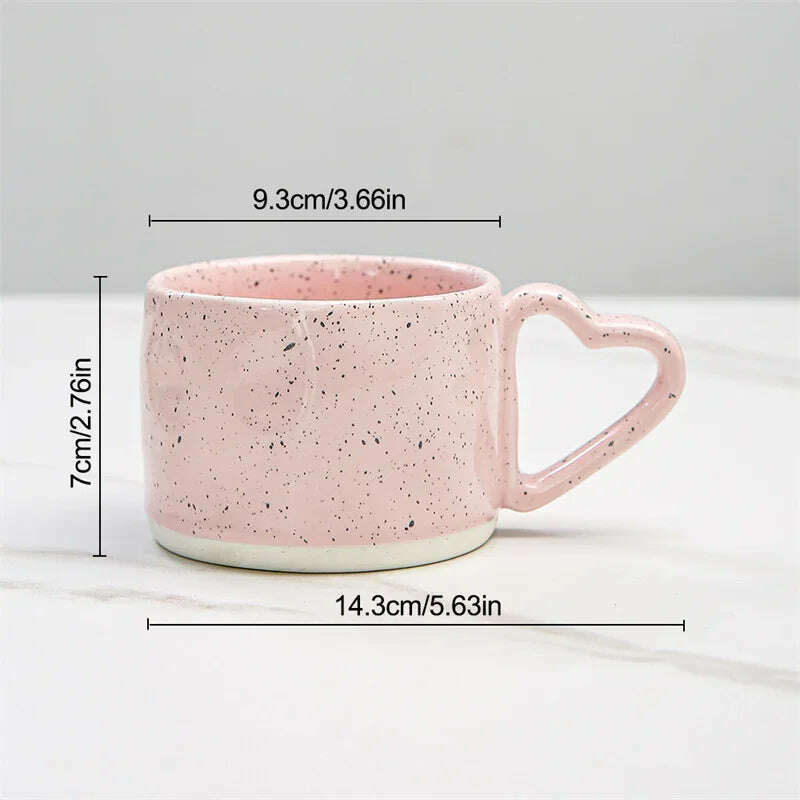 Korean Style ins Ceramics Cup 300ML Pink Love shape handle Coffee Mug Breakfast milk oatmeal cup Water cup Valentine's Day Gift - KIMLUD