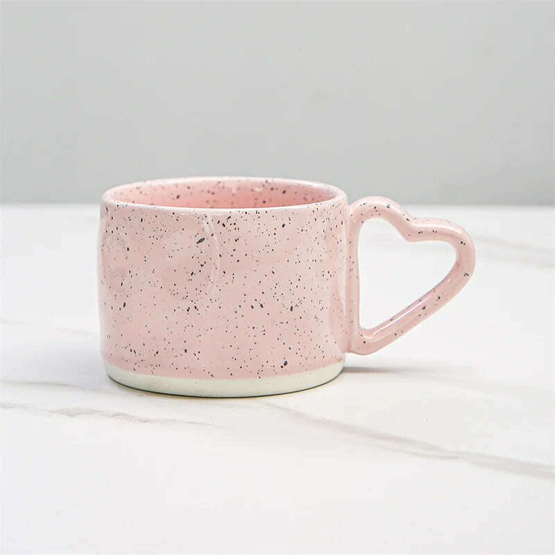 Korean Style ins Ceramics Cup 300ML Pink Love shape handle Coffee Mug Breakfast milk oatmeal cup Water cup Valentine's Day Gift - KIMLUD