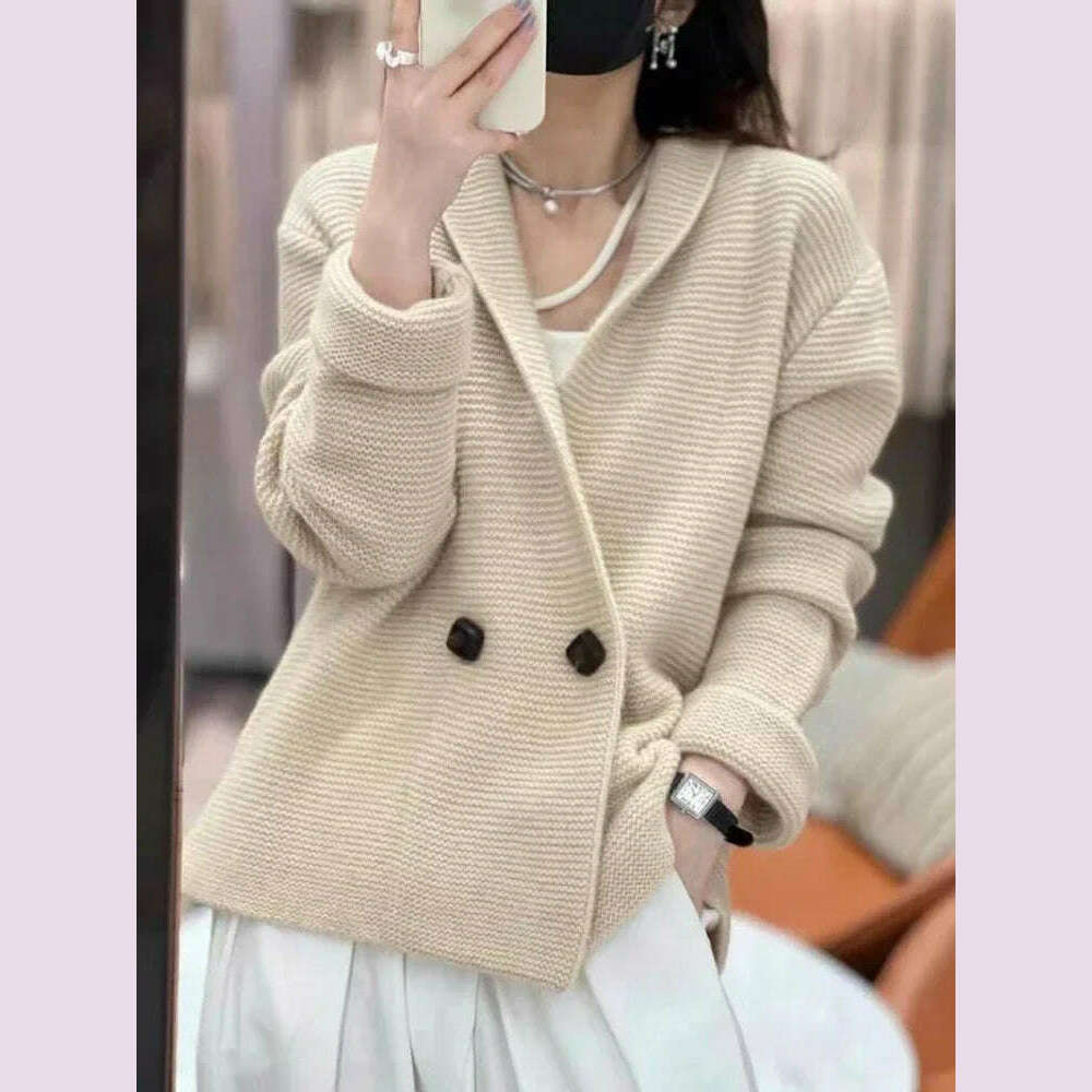 KIMLUD, Korean Sweater Jackets Women Clothing Double-breasted Temperament Sueter Mujer Loose Casual Knitted Cardigan Tops Pull Femme, KIMLUD Womens Clothes