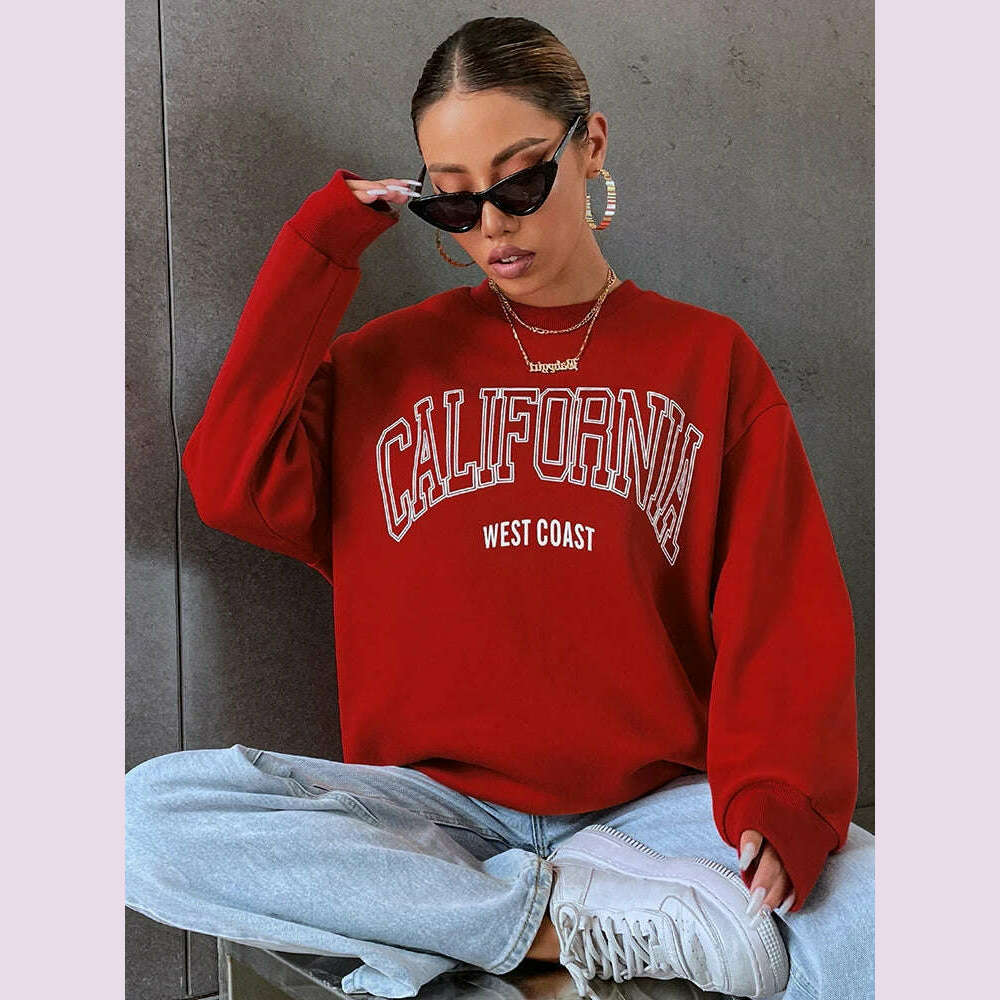 Korean Trend Woman Sweatshirts California West Coast Print Female hoodie Long Sleeves O-neck Pullovers Sporty and Rich Clothing - KIMLUD