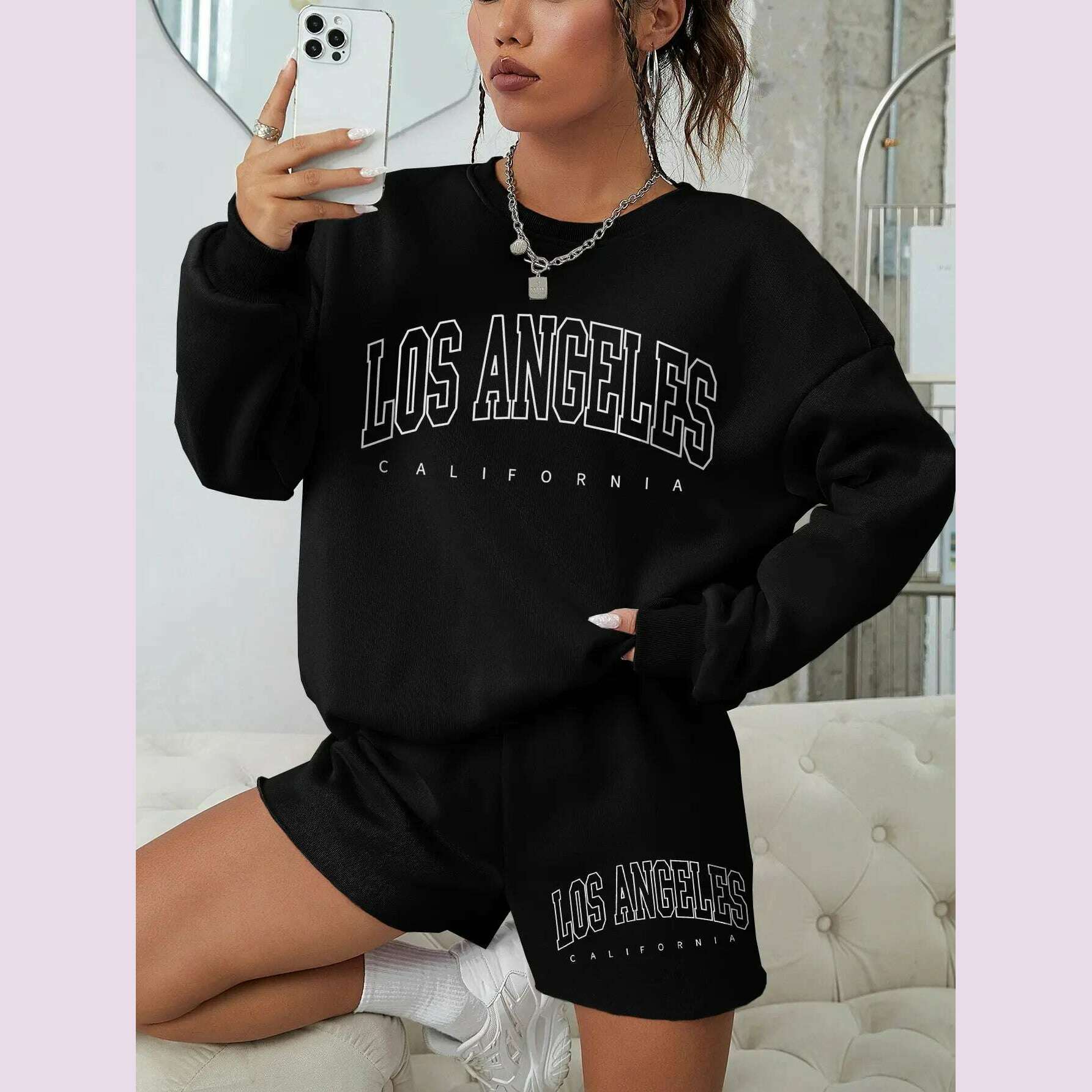 KIMLUD, Korean Trend Woman Sweatshirts California West Coast Print Female hoodie Long Sleeves O-neck Pullovers Sporty and Rich Clothing, KIMLUD Womens Clothes