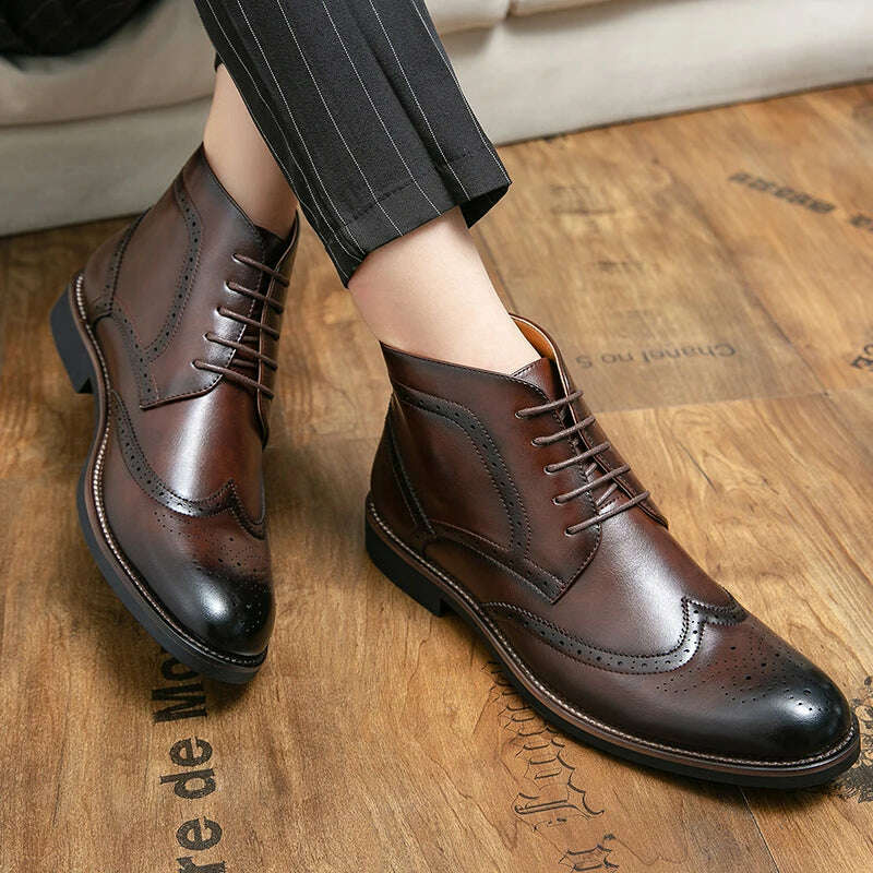 Korean Version Chelsea Boots Men Brown Black Leather Ankle Boots Men Business Casual British Style Men Shoes Autumn Winter Boots - KIMLUD