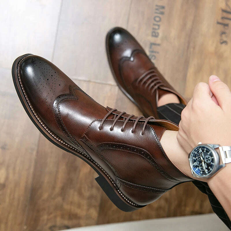 Korean Version Chelsea Boots Men Brown Black Leather Ankle Boots Men Business Casual British Style Men Shoes Autumn Winter Boots - KIMLUD