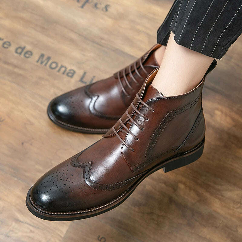 Korean Version Chelsea Boots Men Brown Black Leather Ankle Boots Men Business Casual British Style Men Shoes Autumn Winter Boots - KIMLUD