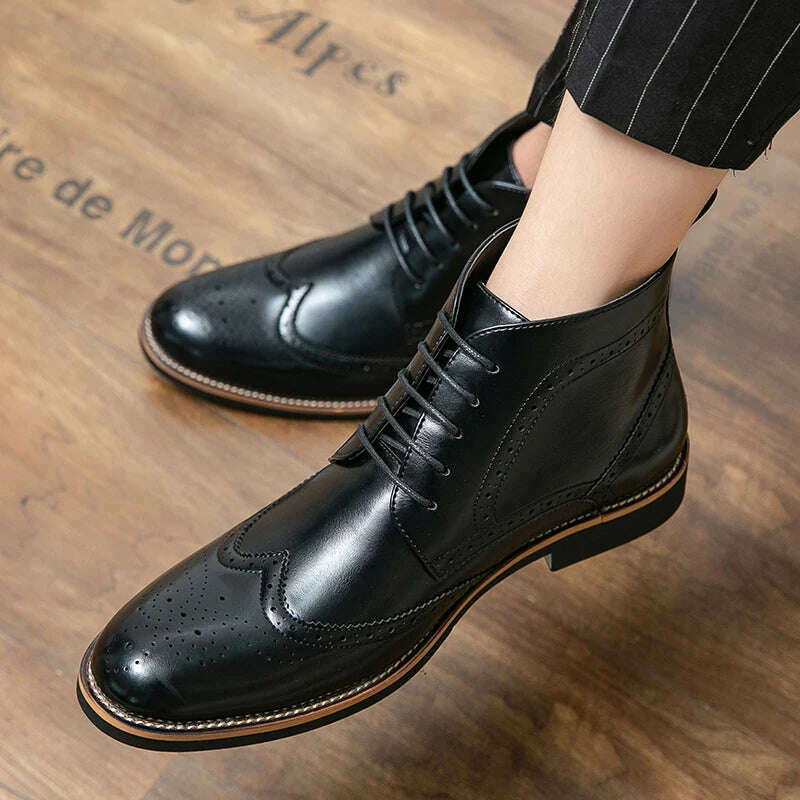 Korean Version Chelsea Boots Men Brown Black Leather Ankle Boots Men Business Casual British Style Men Shoes Autumn Winter Boots - KIMLUD