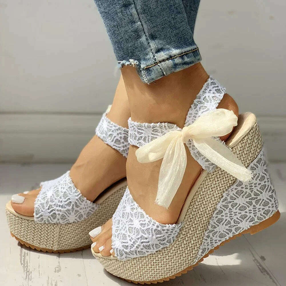 KIMLUD, Lace Leisure Women Wedges Heeled Women Shoes 2024 Summer Sandals Party Platform High Heels Shoes Woman, KIMLUD Womens Clothes