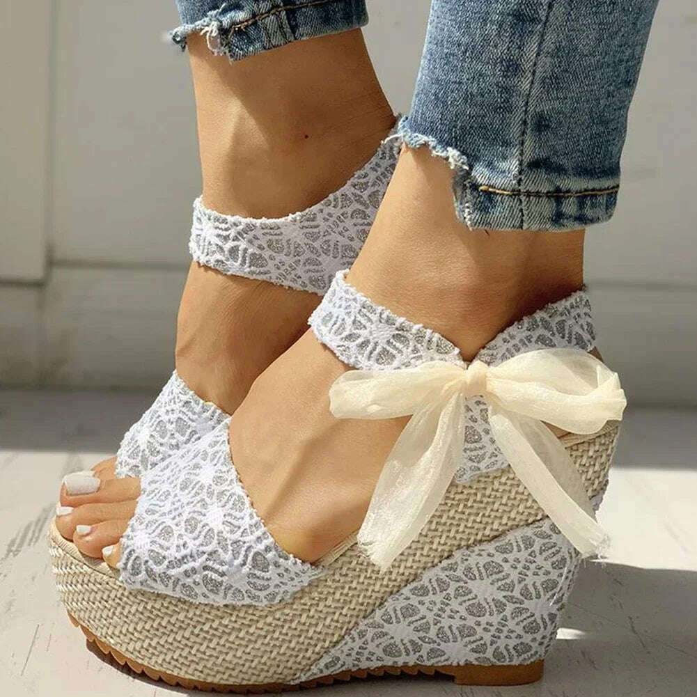 KIMLUD, Lace Leisure Women Wedges Heeled Women Shoes 2024 Summer Sandals Party Platform High Heels Shoes Woman, Silver / 35, KIMLUD APPAREL - Womens Clothes