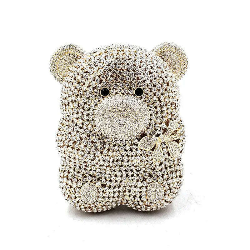 KIMLUD, Ladies handbag Bridal wedding party purse women evening party bag diamond luxury crystal cute animal Raccoon bear Grizzly purses, Color 3 white, KIMLUD APPAREL - Womens Clothes