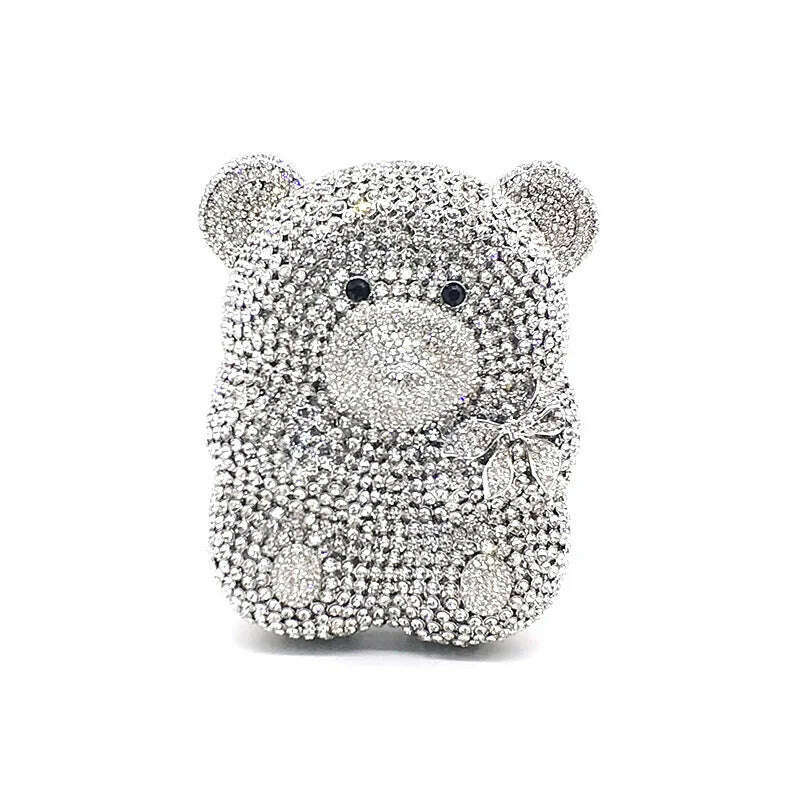 KIMLUD, Ladies handbag Bridal wedding party purse women evening party bag diamond luxury crystal cute animal Raccoon bear Grizzly purses, Color 4 silver, KIMLUD APPAREL - Womens Clothes