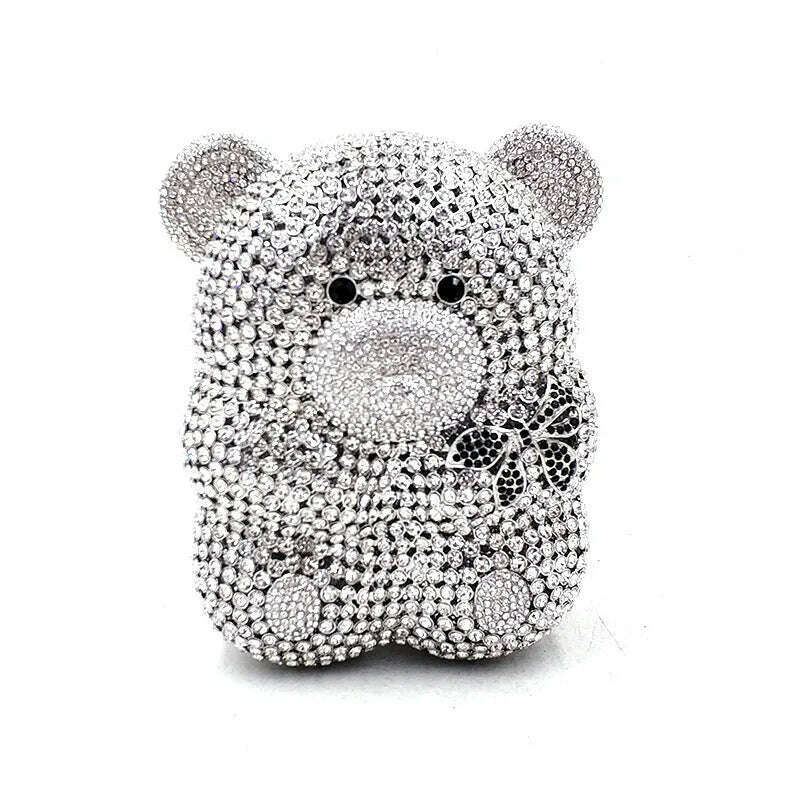 KIMLUD, Ladies handbag Bridal wedding party purse women evening party bag diamond luxury crystal cute animal Raccoon bear Grizzly purses, Color 1 silver, KIMLUD APPAREL - Womens Clothes