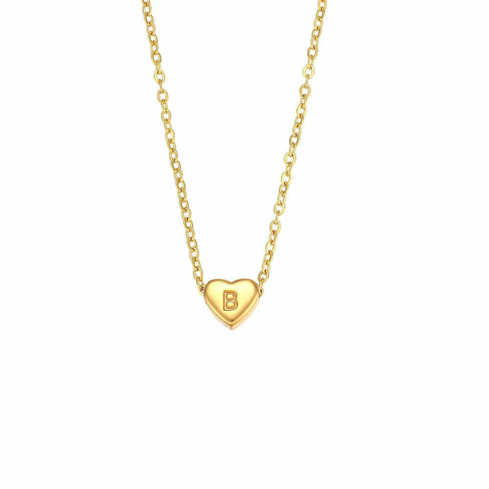 KIMLUD, Ladies Minimalist Small Love Initial Necklace Jewelry Stainless Steel 18k Gold Plated Mini Heart Shape Letter Pendant Necklace, B, KIMLUD APPAREL - Womens Clothes