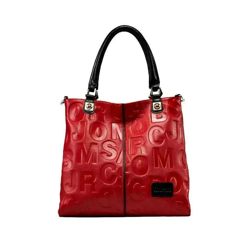 KIMLUD, Lady Cowhide Tote Bag And Purses Luxury Designer Handbags For Women 2023 New In Genuine Leather Embossed Letters Decorate Sling, red / 35cm-11cm-33cm, KIMLUD APPAREL - Womens Clothes