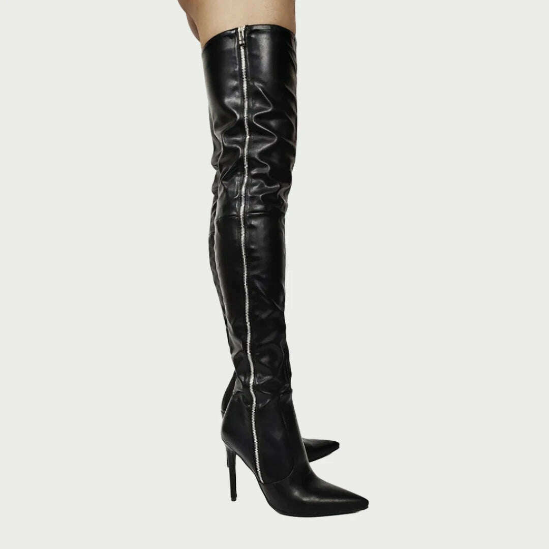 KIMLUD, LAIGZEM SUPER Women Boots Thigh High Boots Metal Zipper Stiletto Heels Ladies Shoes Woman Botines Botas Large Size 38 43 44  47, KIMLUD Womens Clothes