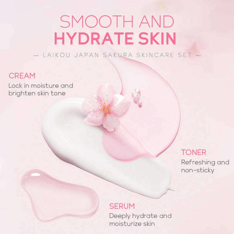 KIMLUD, LAIKOU Japan Sakura Skin Care Set Serum Rejuvenating Cream Glowing Moisturizer Fade Blemishes 5pcs, KIMLUD Womens Clothes