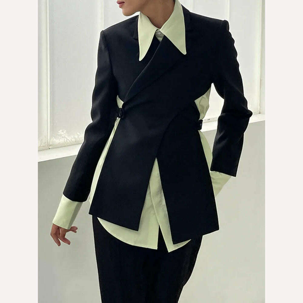 KIMLUD, [LANMREM] Irregular Backless Design Blazer For Women Notched Long Sleeve Solid Elegant Jackets Female Clothing 2024 Spring New, KIMLUD Womens Clothes