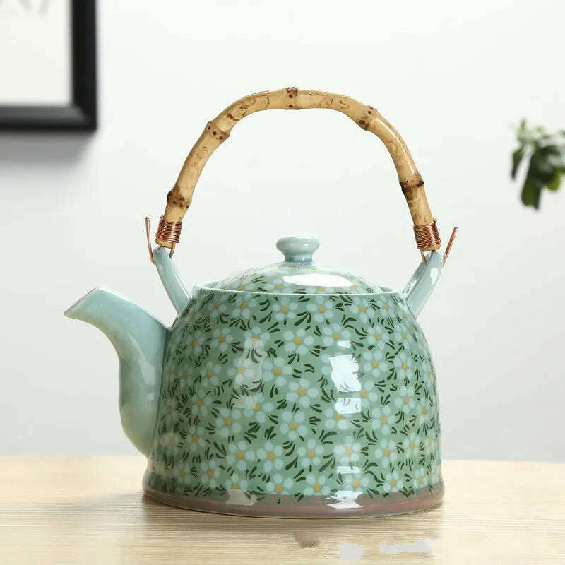 Large Capacity Ceramics High Temperature Resistant 1L with Filter Ceramic Kettle Teapot Flower Pattern A Variety of Styles - KIMLUD