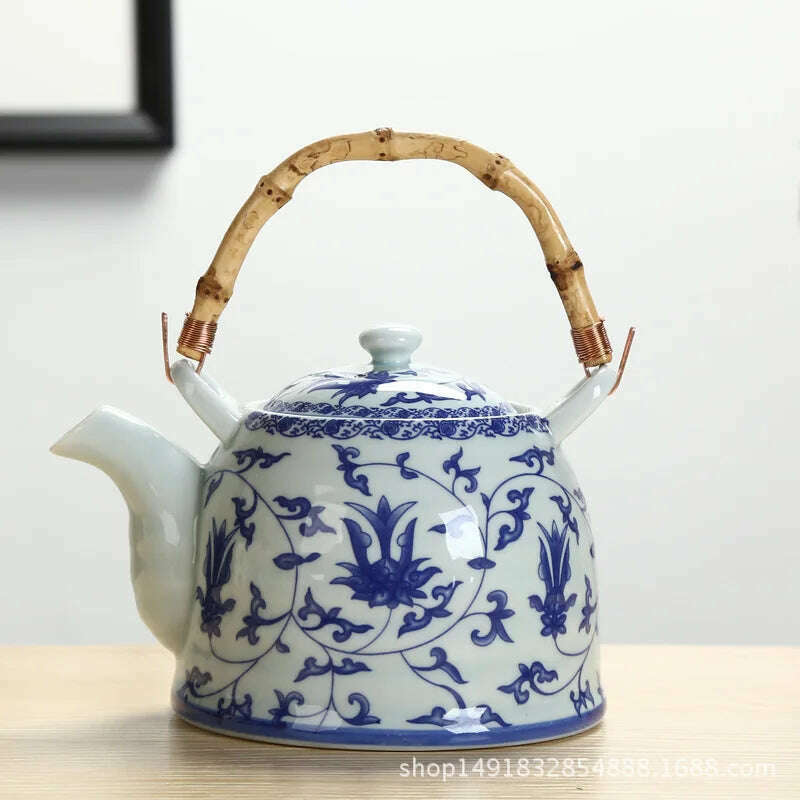 KIMLUD, Large Capacity Ceramics High Temperature Resistant 1L with Filter Ceramic Kettle Teapot Flower Pattern A Variety of Styles, F, KIMLUD APPAREL - Womens Clothes